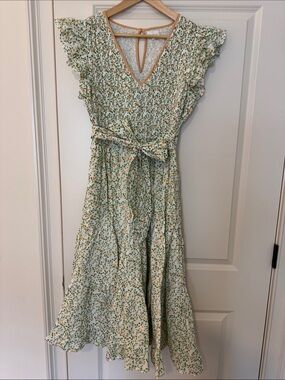 Dear Georgie Floral V-Neck smocked Midi Dress with Tie Waist -